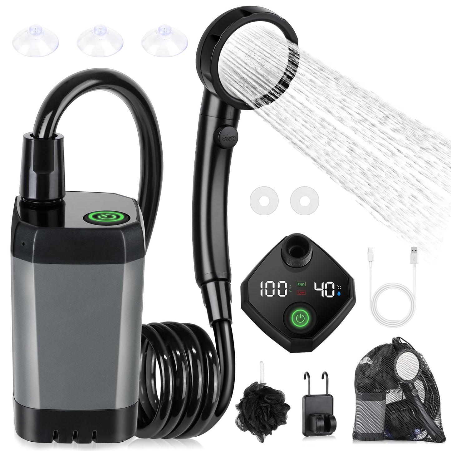 6000mAh IPX7 Waterproof Portable Camping Shower Pump with LED Display