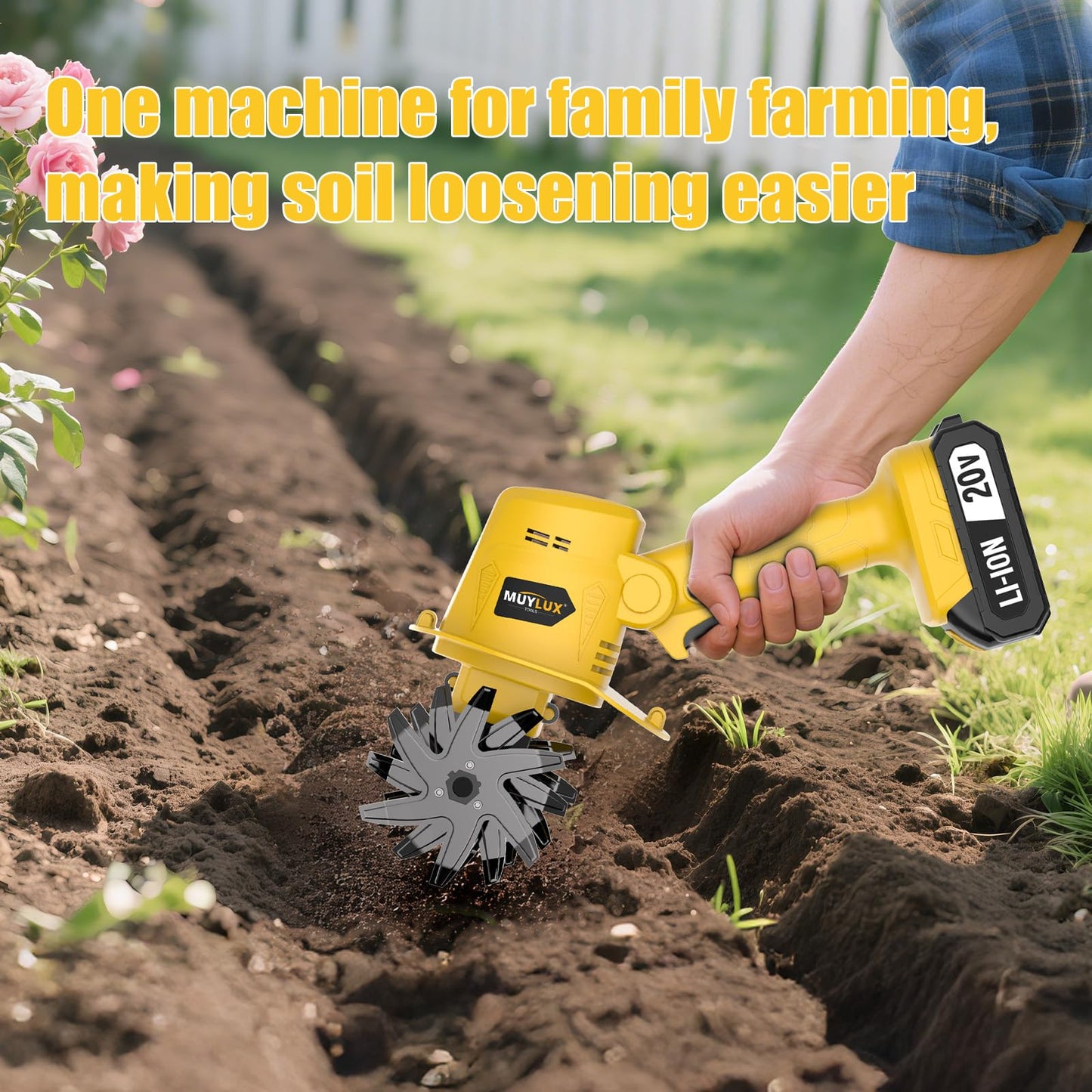 20V Cordless Electric Garden Tiller with Battery and Charger for Soil Cultivating