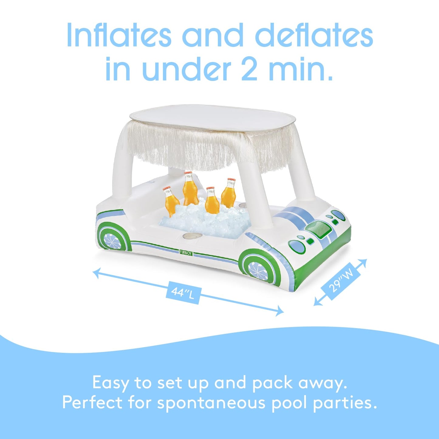 Golf Cart Inflatable Floating Drink Cooler, Pool Float with Cup Holders & Detachable Fringe Shade