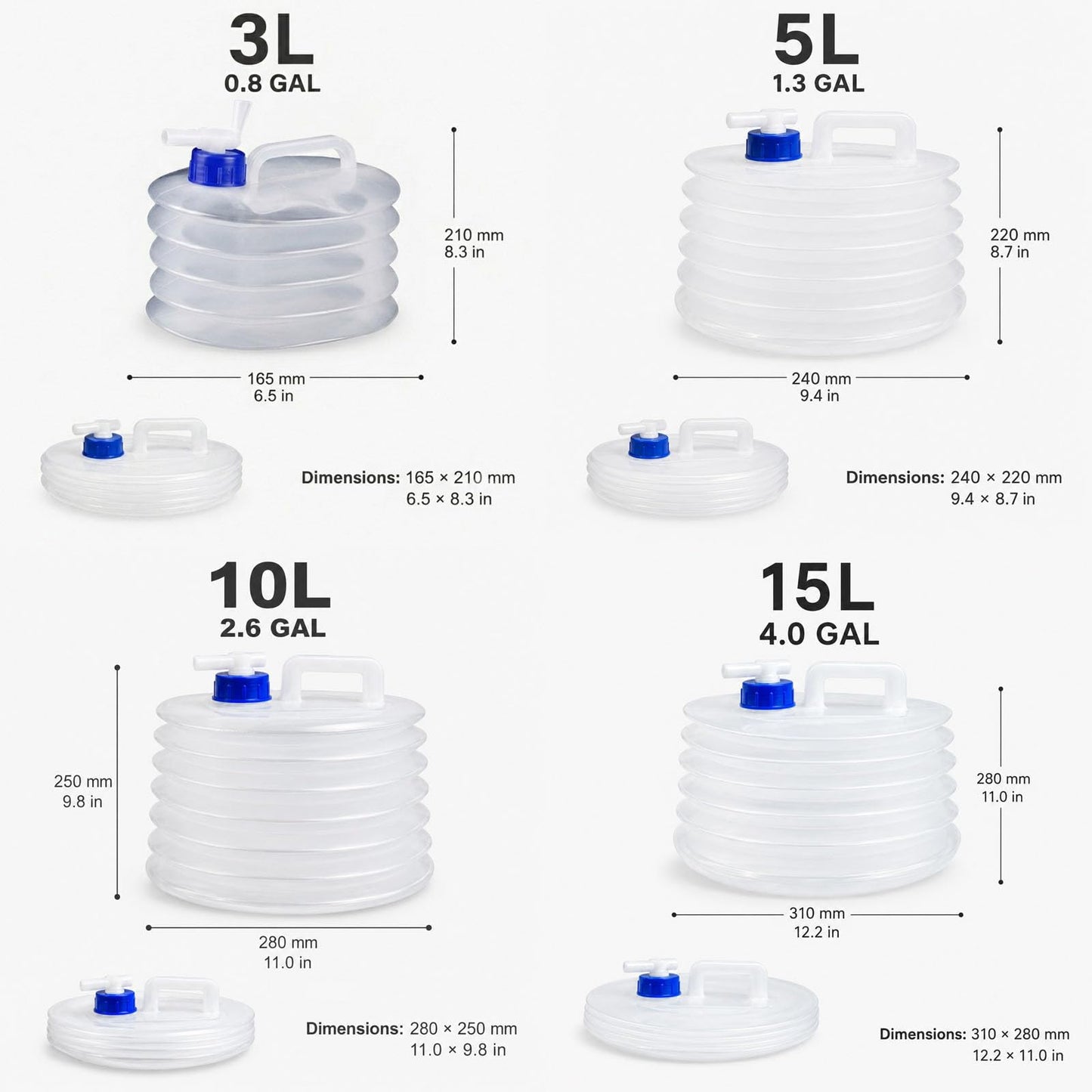 Collapsible 15L Water Container with Spigot & Carry‑Handle, Foldable Outdoor Water Storage Jug