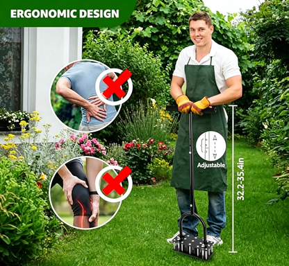 Adjustable Height Manual Lawn Aerator, 15 Iron Spikes Self‑Clean Grass Aerator Black for Yard