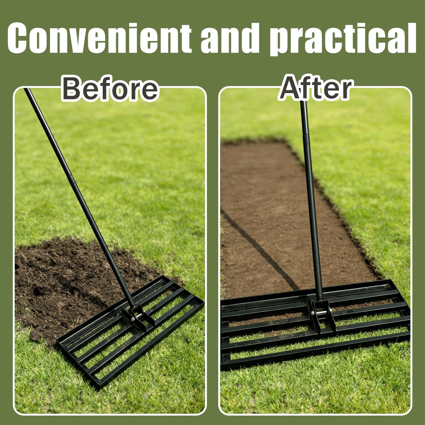 Heavy Duty Lawn Level Rake for Garden Yard Sports Field Soil Sand Leveling