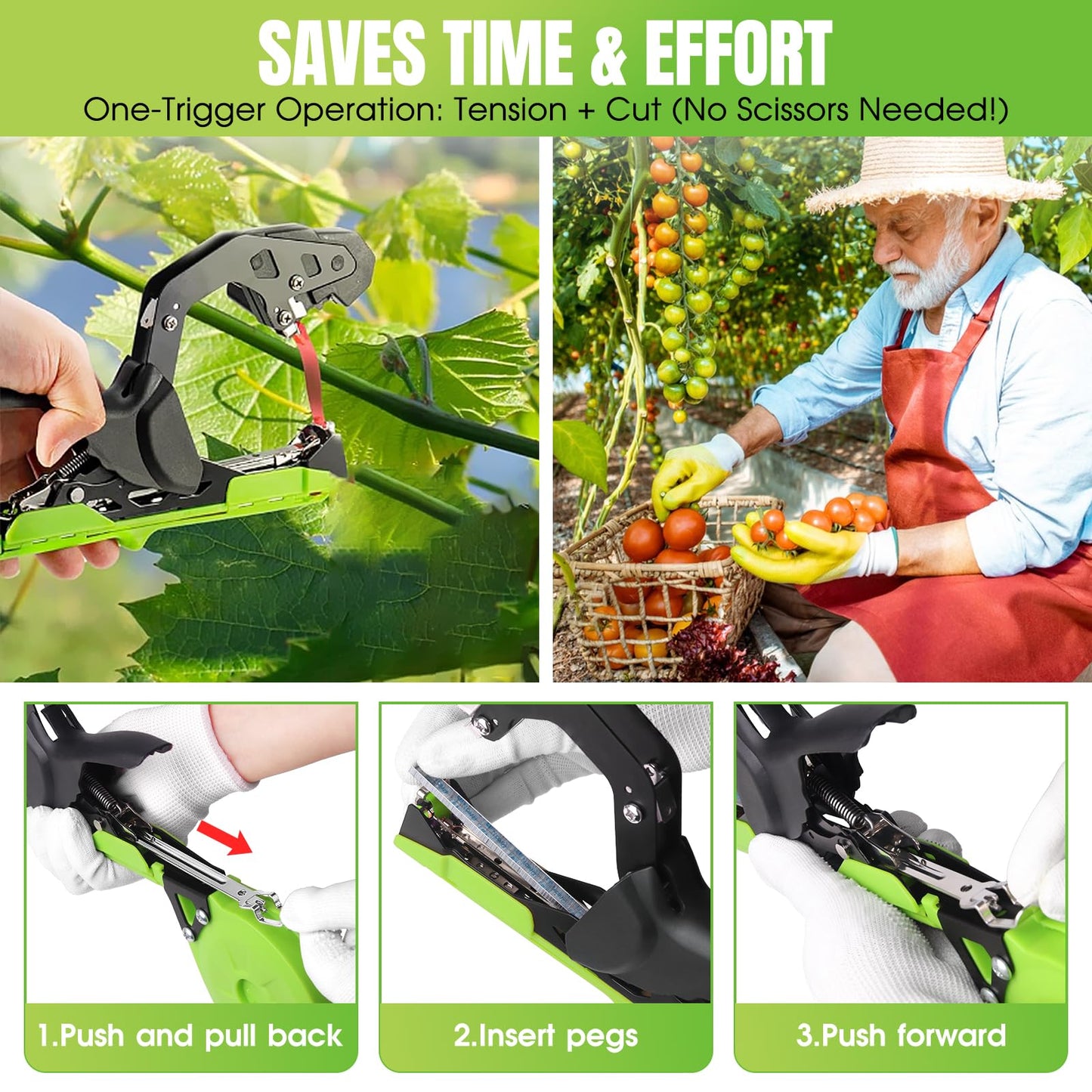 Portable Plant Tying Machine, Garden Vine Tape Gun with Staples and Tape Rolls for Farm Vegetable and Fruit Vines