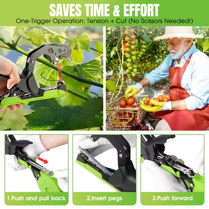 Portable Plant Tying Machine, Garden Vine Tape Gun with Staples and Tape Rolls for Farm Vegetable and Fruit Vines