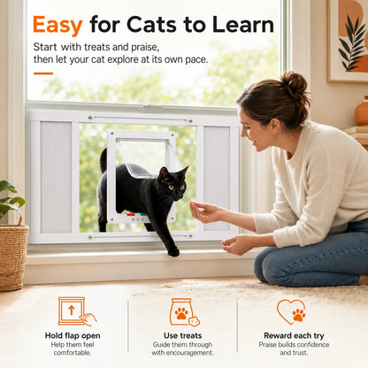 No‑Drill Vertical Sash Cat Window Insert, Aluminum Frame Fits 23.5‑37.5 Inch Windows