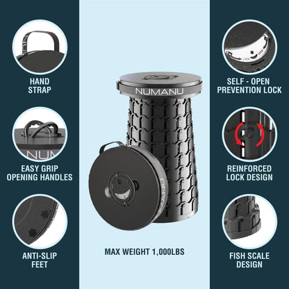 XXL Collapsible Pop Up Stool 19.7", 1000lbs Heavy Duty Portable Folding Outdoor Camping Stool