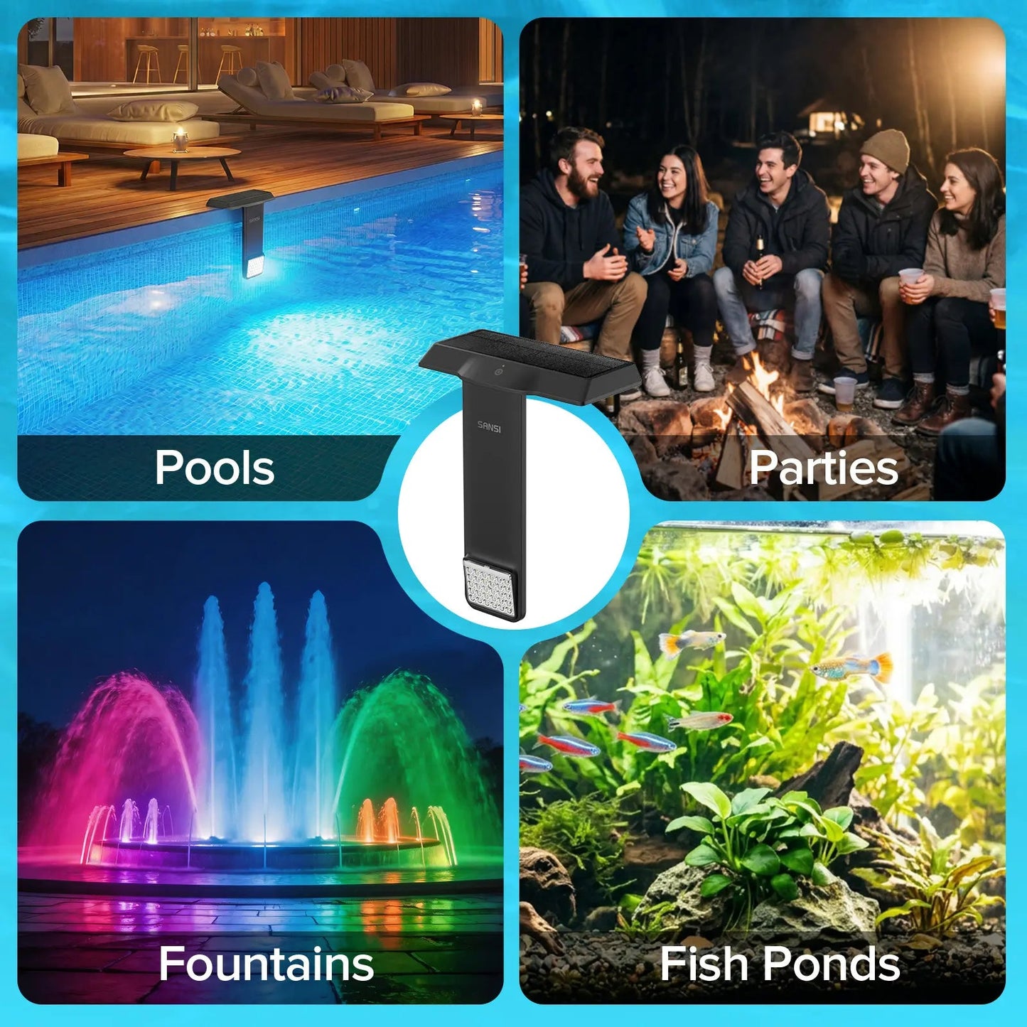 IP68 Waterproof Solar RGB Pool Light, Magnetic Underwater Light with Remote