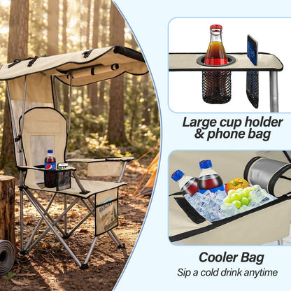 Camping Chair with Canopy, Outdoor Folding Lawn Recliner