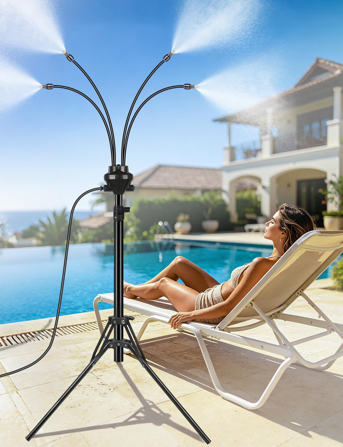 5.25FT Adjustable Standing Outdoor Mister with 26.5FT Misting Line for Patio Backyard Cooling