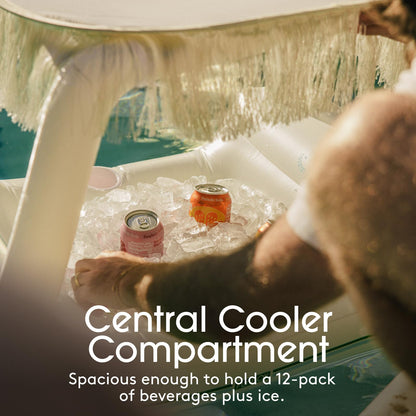 Golf Cart Inflatable Floating Drink Cooler, Pool Float with Cup Holders & Detachable Fringe Shade