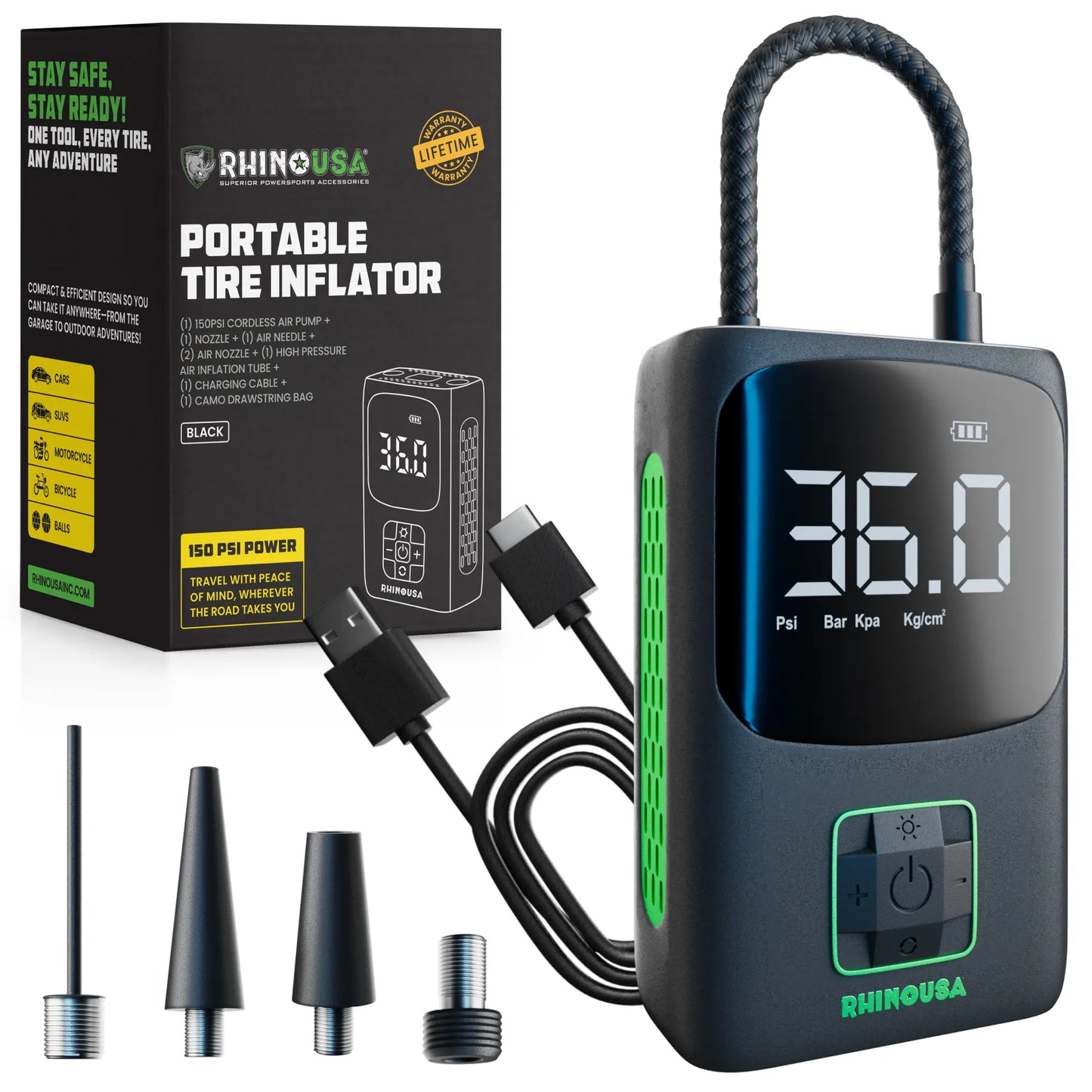 150 PSI Portable Car Tire Inflator Air Compressor with Digital Pressure Gauge