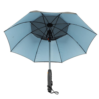 3‑in‑1 Portable Outdoor Umbrella with Fan and Water Sprayer for Summer Travel, Blue