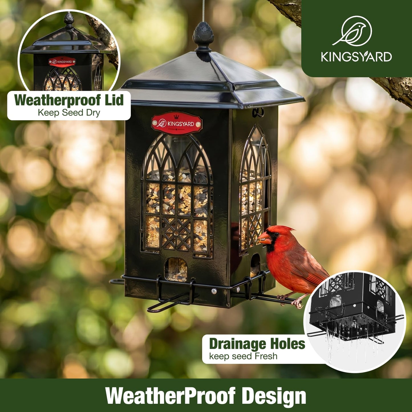 5 Lbs Squirrel Proof Metal Bird Feeder, Weatherproof Outdoor Feeder with Weight-Activated Perches