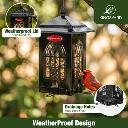 5 Lbs Squirrel Proof Metal Bird Feeder, Weatherproof Outdoor Feeder with Weight-Activated Perches