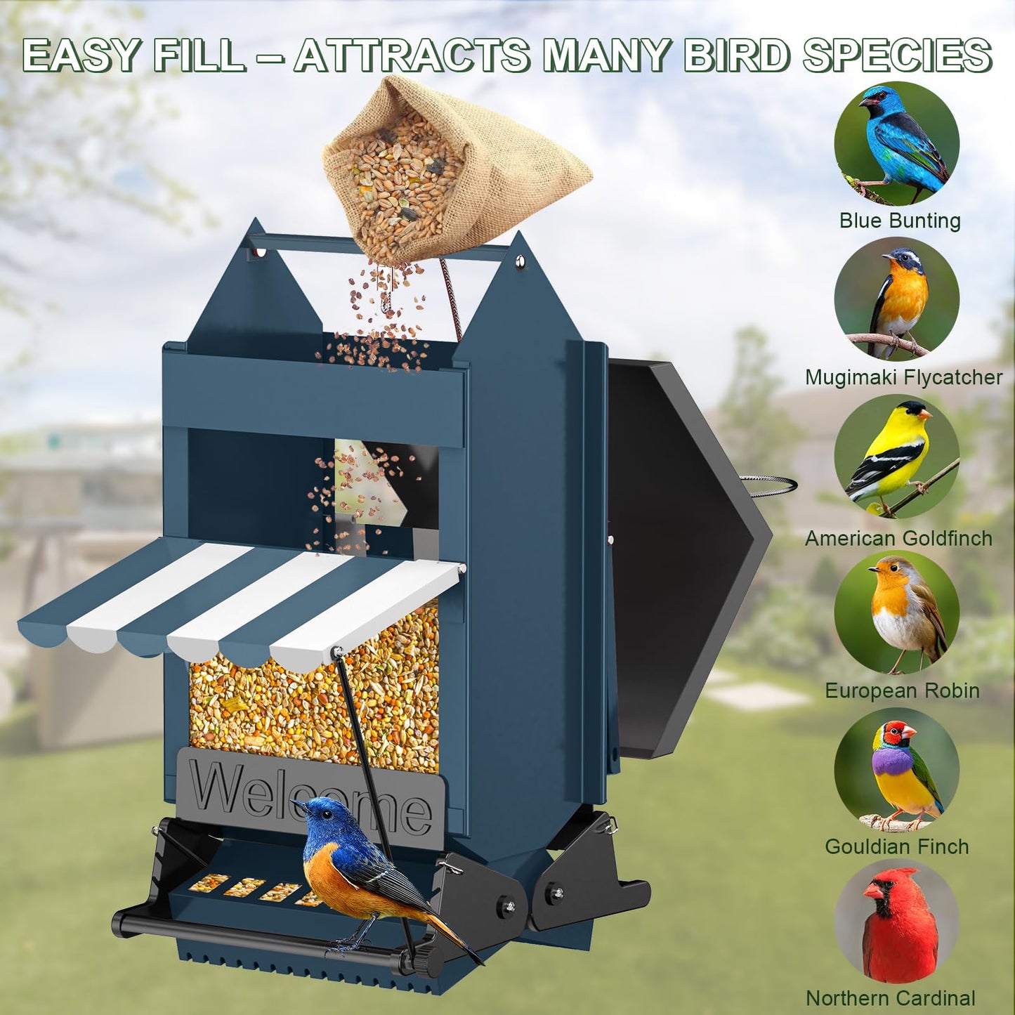 5LB Squirrel Proof Hanging Wild Bird Feeder, Heavy Duty Metal Outdoor Bird Feeder