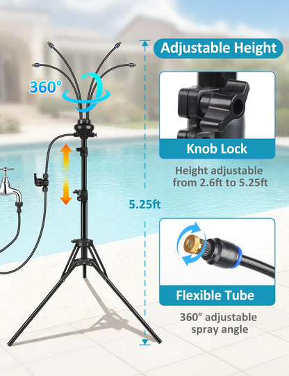 5.25FT Adjustable Standing Outdoor Mister with 26.5FT Misting Line for Patio Backyard Cooling