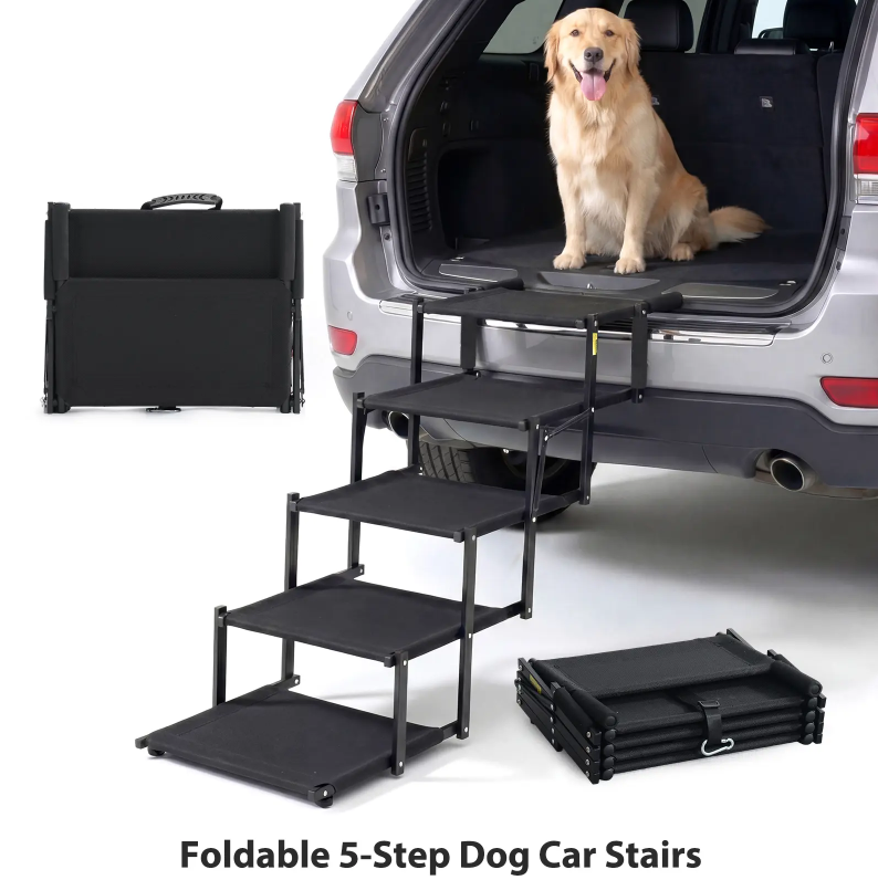 Foldable 5‑Step Pet Dog Steps with Anti‑Slip Surface, Portable Dog Stairs for SUV & Trucks