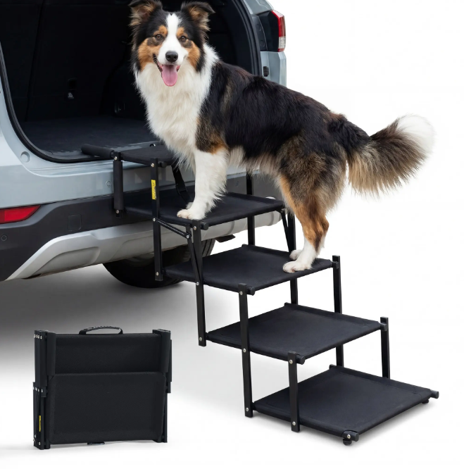 Foldable 5‑Step Pet Dog Steps with Anti‑Slip Surface, Portable Dog Stairs for SUV & Trucks