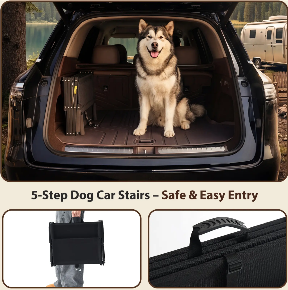 Foldable 5‑Step Pet Dog Steps with Anti‑Slip Surface, Portable Dog Stairs for SUV & Trucks