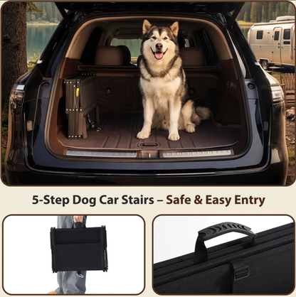 Foldable 5‑Step Pet Dog Steps with Anti‑Slip Surface, Portable Dog Stairs for SUV & Trucks