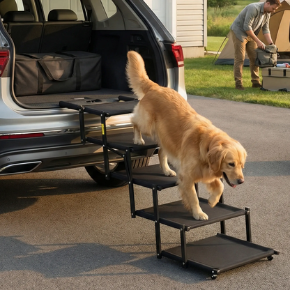 Foldable 5‑Step Pet Dog Steps with Anti‑Slip Surface, Portable Dog Stairs for SUV & Trucks