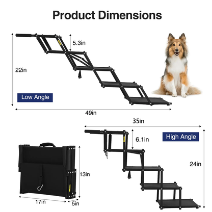 Foldable 5‑Step Pet Dog Steps with Anti‑Slip Surface, Portable Dog Stairs for SUV & Trucks