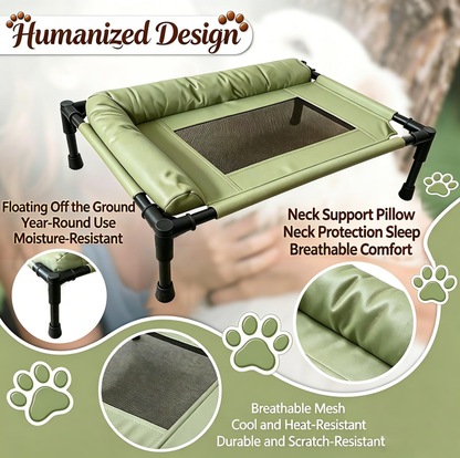 Cooling Elevated Bolster Dog Bed, Breathable Mesh Raised Dog Cot with Metal Frame