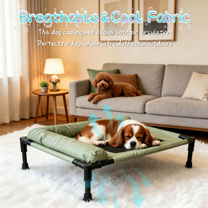 Cooling Elevated Bolster Dog Bed, Breathable Mesh Raised Dog Cot with Metal Frame