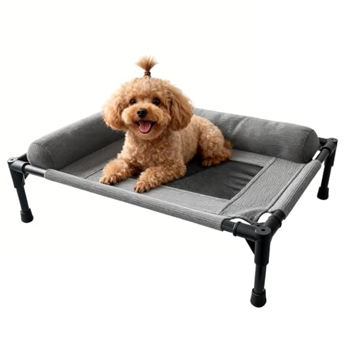 Cooling Elevated Bolster Dog Bed, Breathable Mesh Raised Dog Cot with Metal Frame
