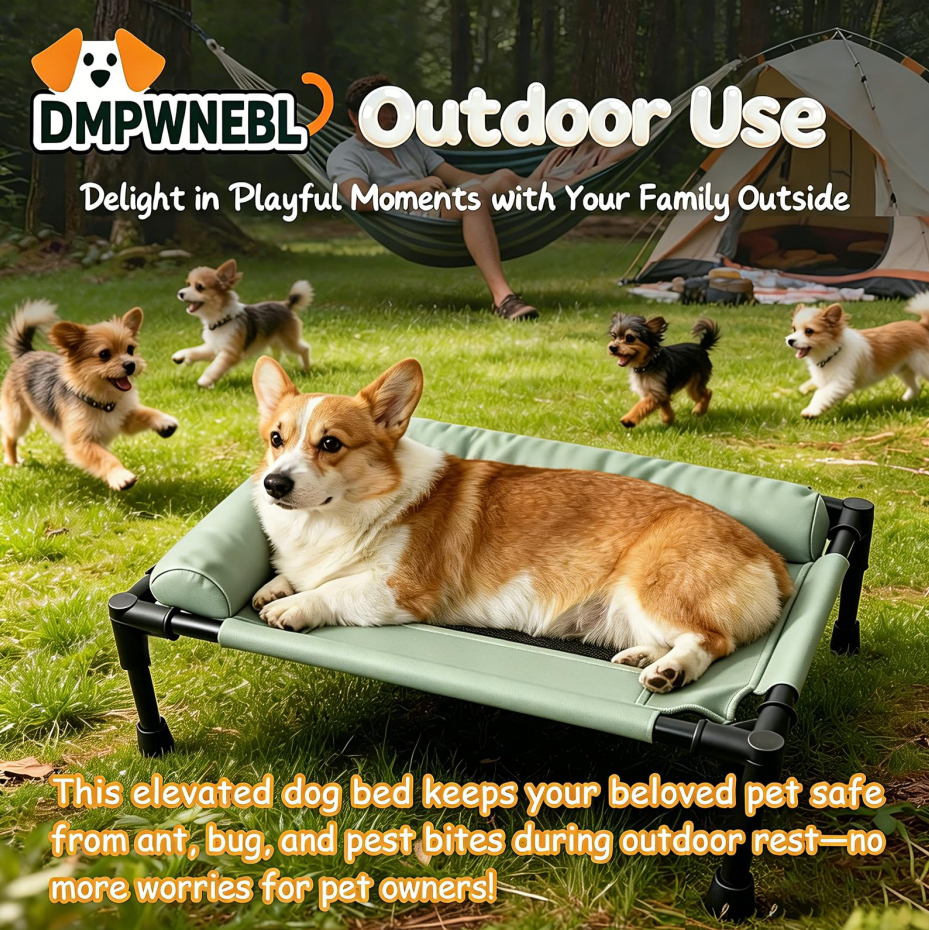 Cooling Elevated Bolster Dog Bed, Breathable Mesh Raised Dog Cot with Metal Frame
