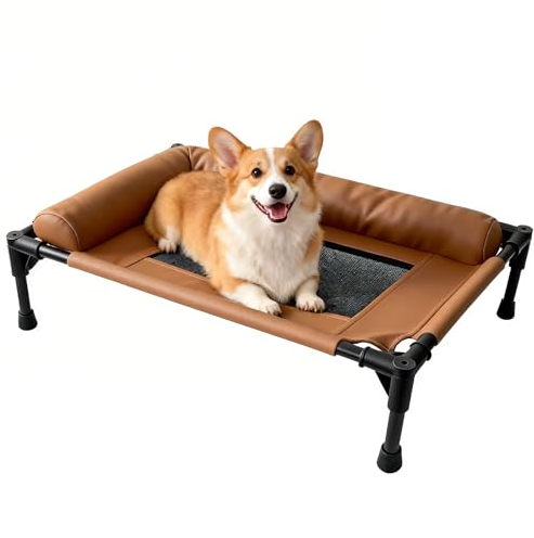 Cooling Elevated Bolster Dog Bed, Breathable Mesh Raised Dog Cot with Metal Frame