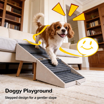 Foldable 2-in-1 Dog Stairs Ottoman, Non-Slip Wooden Pet Steps for Small Puppy & Senior Injured Dogs