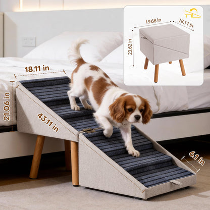 Foldable 2-in-1 Dog Stairs Ottoman, Non-Slip Wooden Pet Steps for Small Puppy & Senior Injured Dogs