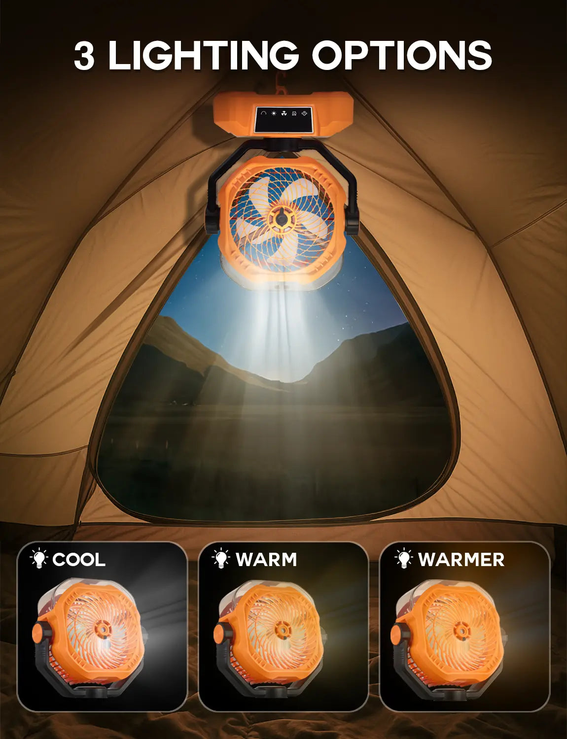 20000mAh Battery‑Powered Misting Fan, 90‑Degree Oscillating Hanging & Standing Outdoor Fan with LED Light