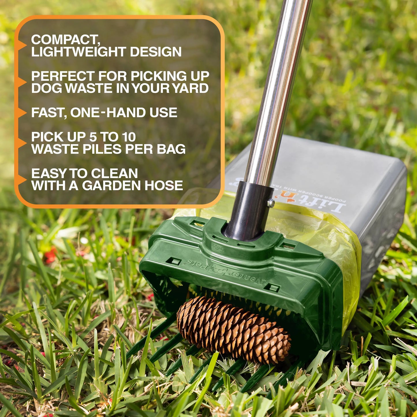 22" Pole One-Hand Dog Pooper Scooper, Scoop-to-Bag Pet Waste Cleaner