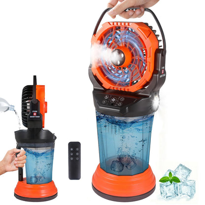 120° Oscillating Portable Misting Fan, 20000‑mAh Battery Outdoor Fan with Remote & RGB Light