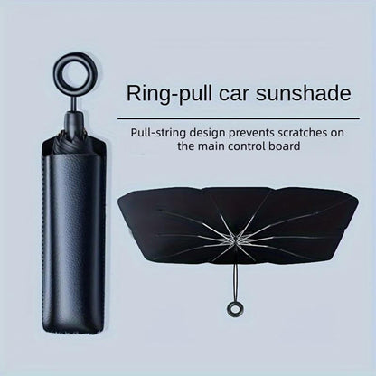 Foldable Windshield Sun Shade Umbrella, UV Block Car Sun Protector with Pull‑Ring