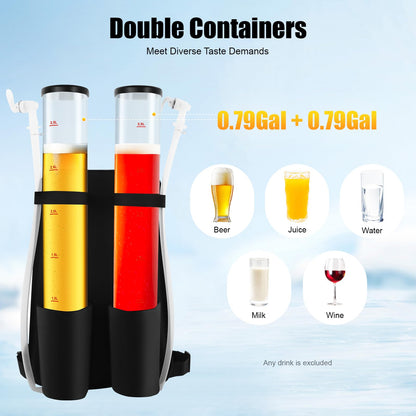 Dual Tank Backpack Beverage Dispenser, Portable Double Barrel Drink Dispenser with Dual Faucets