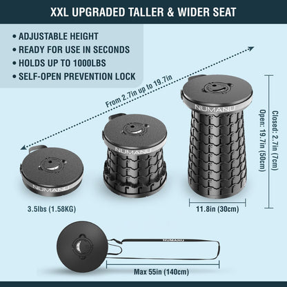 XXL Collapsible Pop Up Stool 19.7", 1000lbs Heavy Duty Portable Folding Outdoor Camping Stool