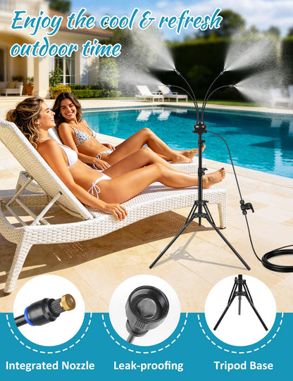 5.25FT Adjustable Standing Outdoor Mister with 26.5FT Misting Line for Patio Backyard Cooling