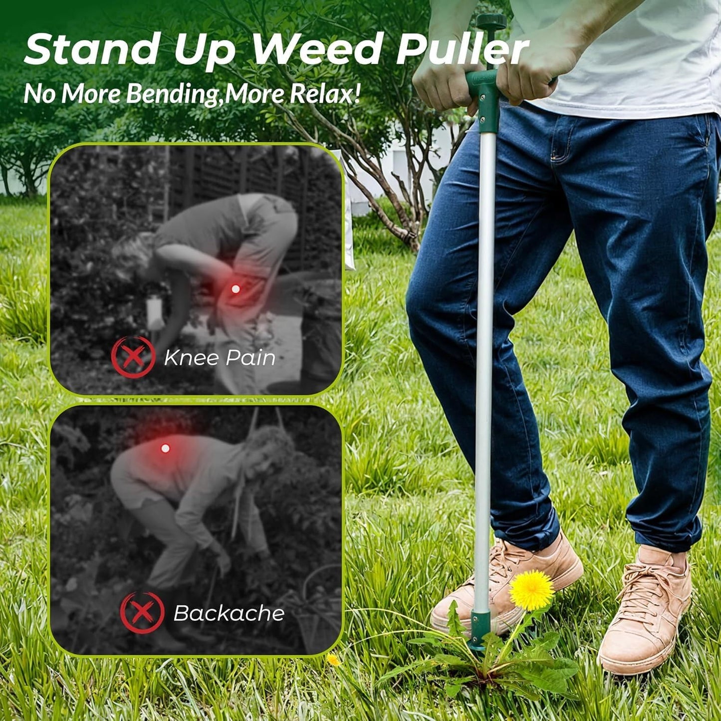 Long Handle Stand Up Weed Puller, 3-Claw Garden Root Weeding Tool