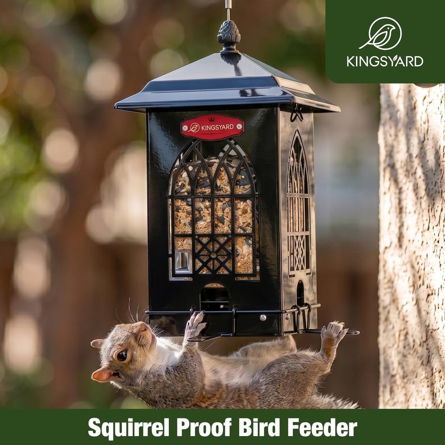 5 Lbs Squirrel Proof Metal Bird Feeder, Weatherproof Outdoor Feeder with Weight-Activated Perches