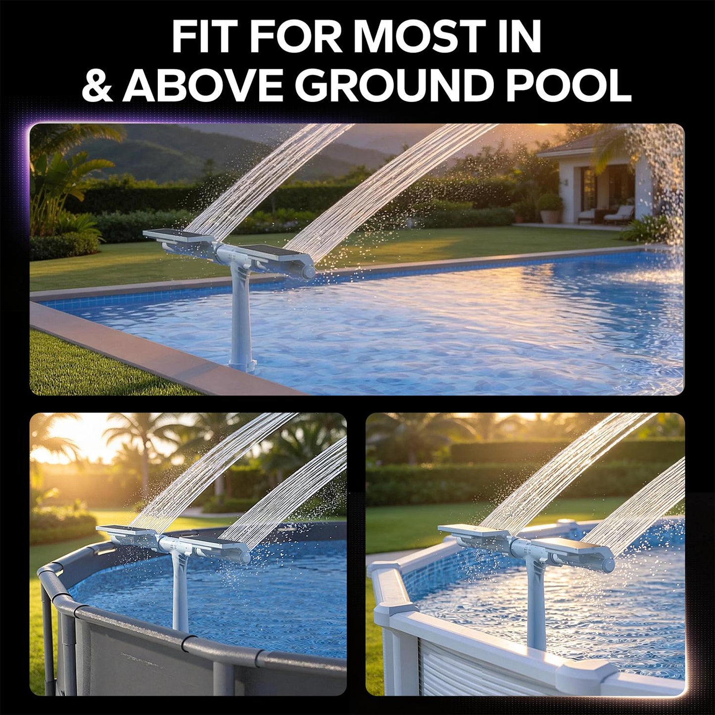 Solar Pool Fountain with Auto Lights & Remote, Dual Adjustable Spray for All Pool Types