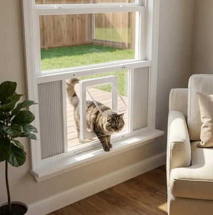 No‑Drill Vertical Sash Cat Window Insert, Aluminum Frame Fits 23.5‑37.5 Inch Windows