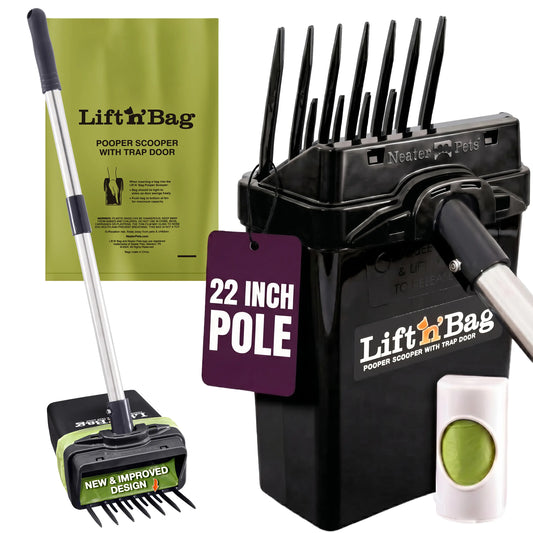 22" Pole One-Hand Dog Pooper Scooper, Scoop-to-Bag Pet Waste Cleaner
