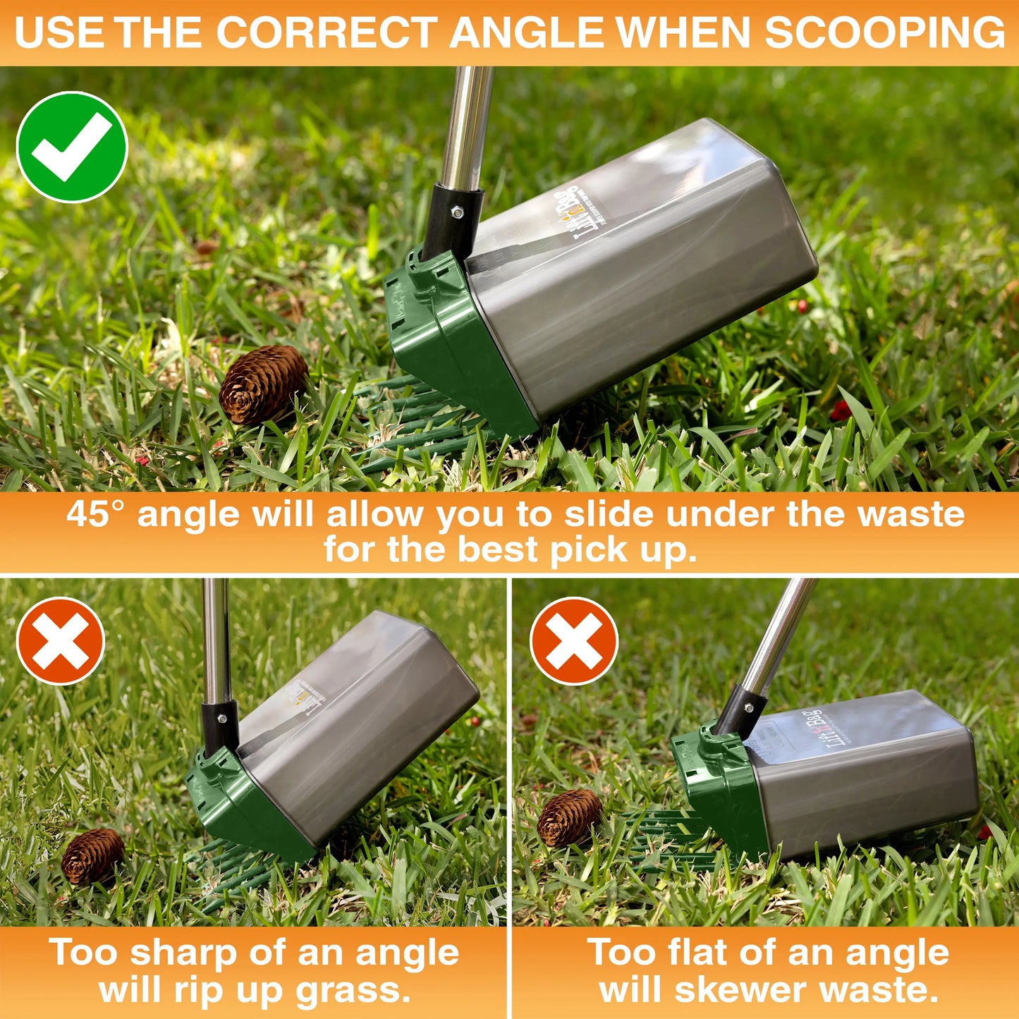 22" Pole One-Hand Dog Pooper Scooper, Scoop-to-Bag Pet Waste Cleaner