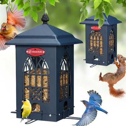 5 Lbs Squirrel Proof Metal Bird Feeder, Weatherproof Outdoor Feeder with Weight-Activated Perches
