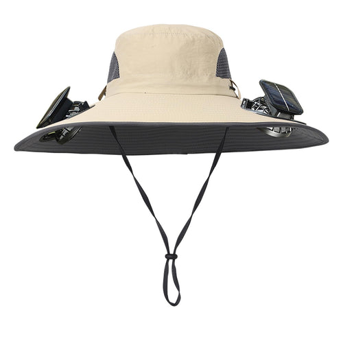 Unisex Wide Brim Sun Hat Built-in 2 Solar Cooling Fans, Waterproof Breathable Outdoor Fishing Bucket Hat