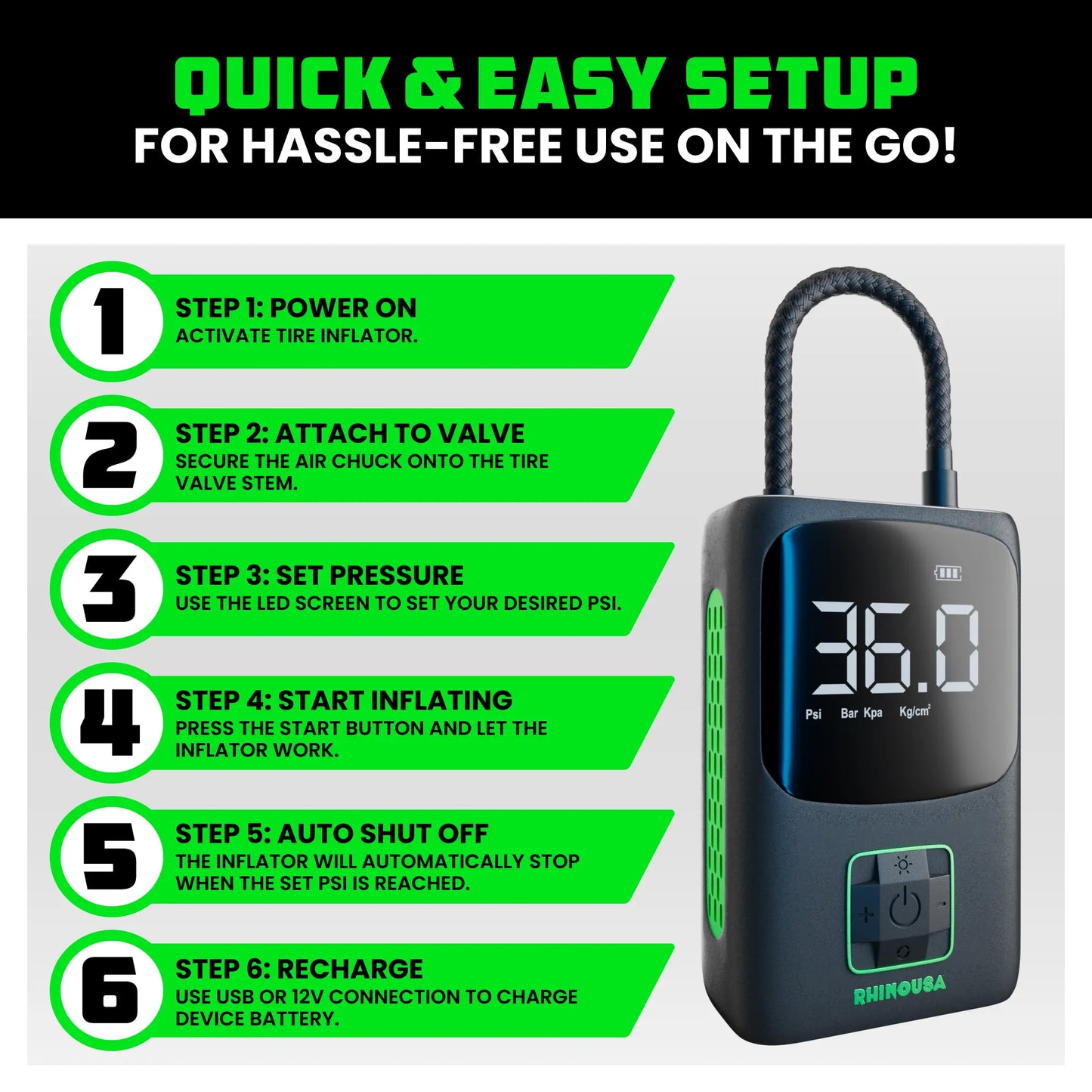 150 PSI Portable Car Tire Inflator Air Compressor with Digital Pressure Gauge
