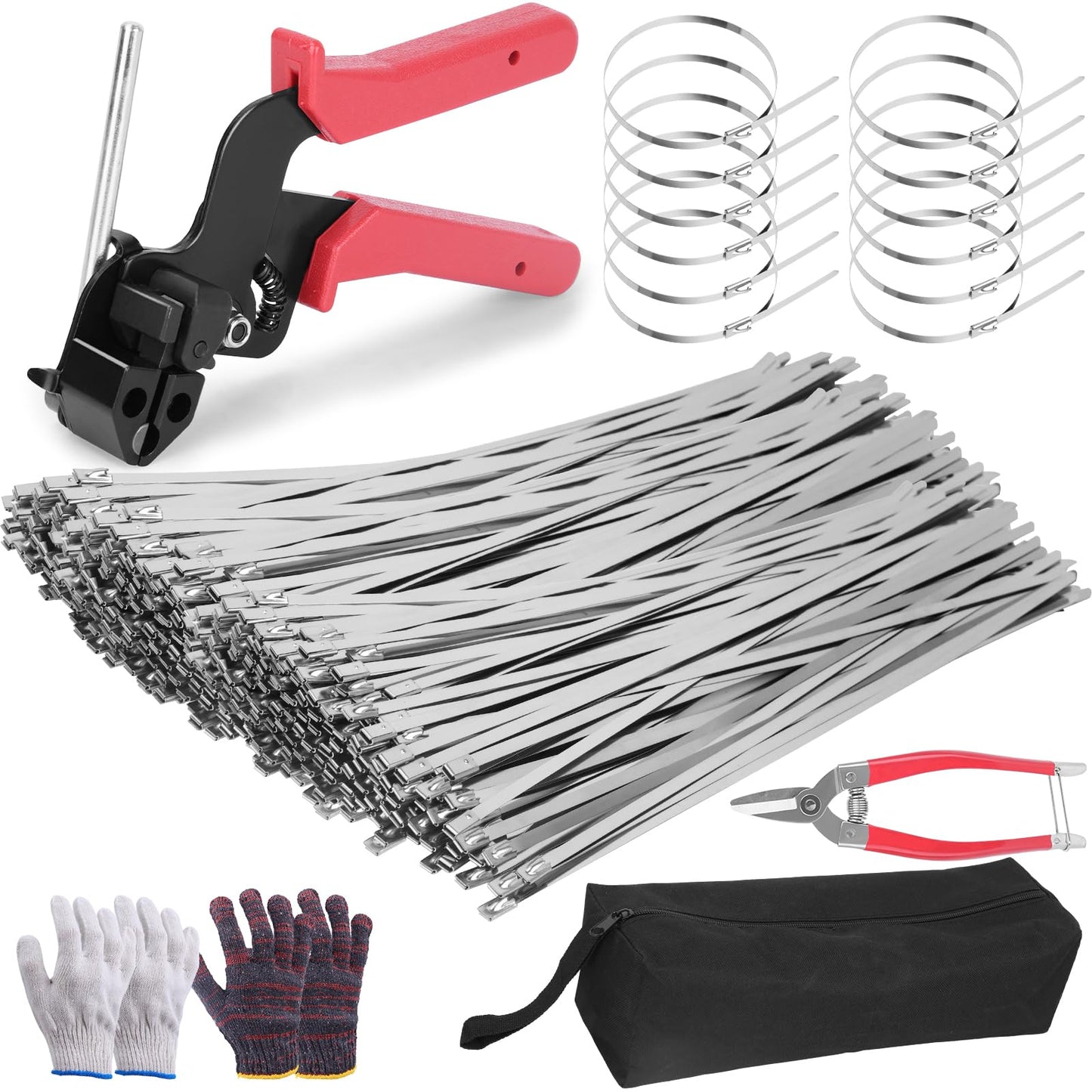 300Pcs 12 Inch Metal Zip Ties with Scissors, Heavy‑Duty Self‑Locking Cable Ties for Multipurpose Bundling
